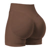Un short de yoga sans couture marron taille haute, vue de l'arrière.
