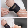 A black elastic knee sleeve with a soft gel layer being worn on a wrist.