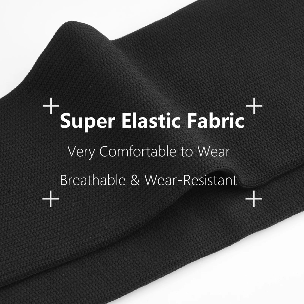 Black sports compression socks featuring super elastic fabric and breathable, wear-resistant material.