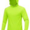 Helles limettengrünes Langarmshirt mit Kapuze auf einem Model.