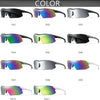 Une collection de dix paires de lunettes de soleil sportives UV montrées dans diverses couleurs et angles.