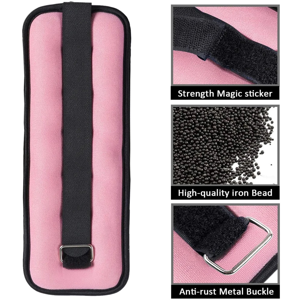 Rosa und schwarz verstellbare Knöchel- und Handgewichte mit magischem Aufkleber und antirostigem Metallverschluss