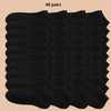 40 Paar schwarze Herren-Atmungsfähige Polyester-Baumwoll-Wadenstrümpfe in Reihen.