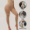 Tan high-waist compression shaping leggings shown in various activities like touring, yoga, and walking a dog
