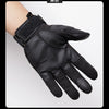 Black tactical full finger gloves shown on a hand, ready for outdoor or sports use.