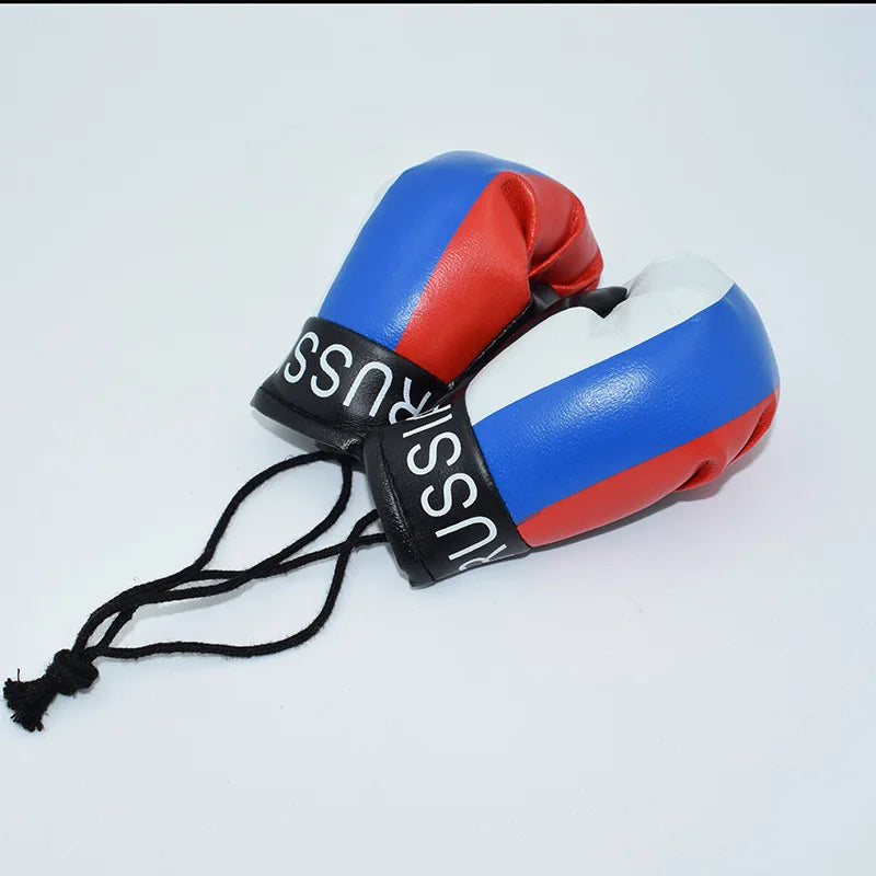 Mini PU-Leder-Boxhandschuh-Anhänger mit den Farben der russischen Flagge in rot, weiß und blau