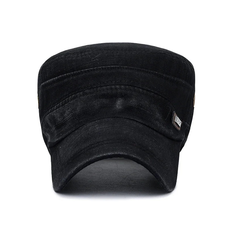 Classic Military Cadet Flat Cap – Unisex Adjustable Snapback