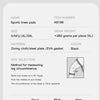 Product information detailing sizes and measurements for sports knee pads, including thigh circumference and mouth dimensions