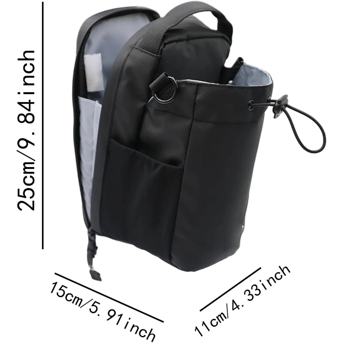 Black magnetic water bottle bag designed to hold keys and phones