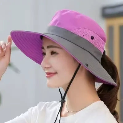 Women's Dual-Tone Sun Hat with Ponytail Hole