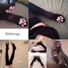 Black thigh high socks with pink cat paw pads for cosplay