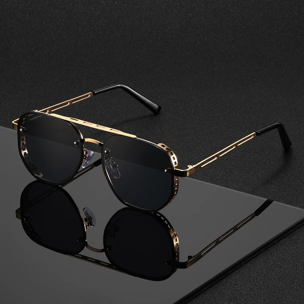 Classic Double-Beam Metal Sunglasses with UV400 Protection