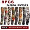 Paquete de ocho mangas para tatuajes con diversos diseños en mangas elásticas transpirables