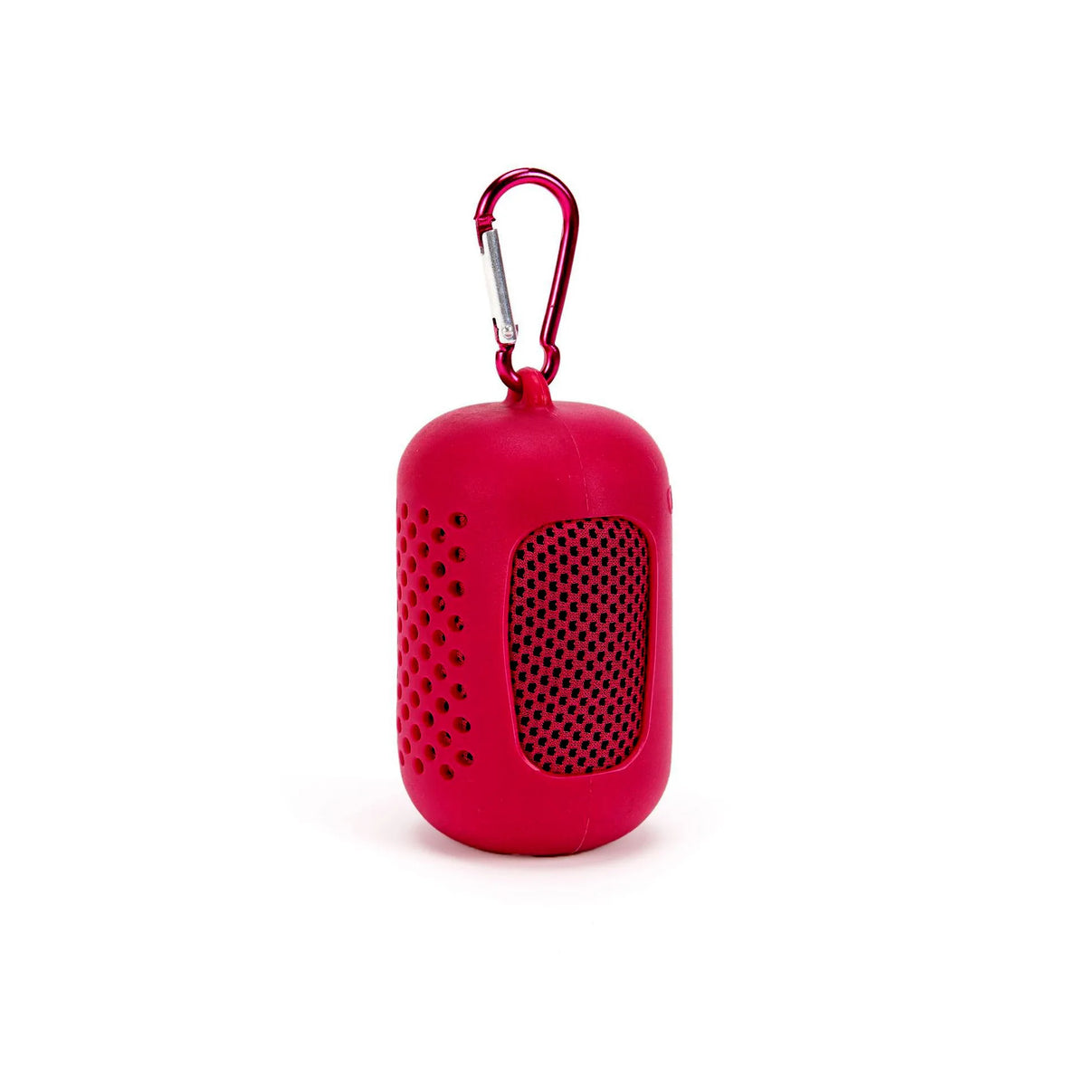 Serviette de refroidissement circulaire rose vif avec boucle métallique pour sport et fitness.