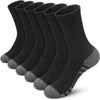 A pack of six black and gray men's outdoor gym football socks displayed in a row.