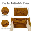 A set of solid brown bow headbands for women shown in various styles and materials.