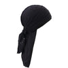 Black men's distressed pirate style durag head wrap folded and displayed