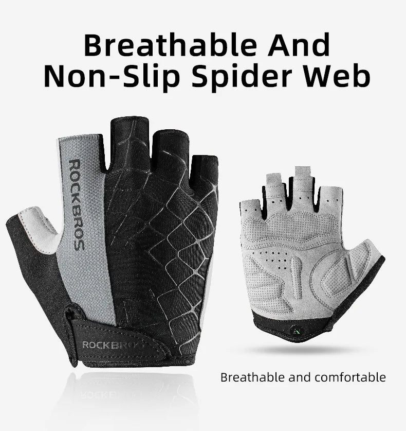 A pair of black and gray breathable non-slip spider web gloves for cycling and sports.