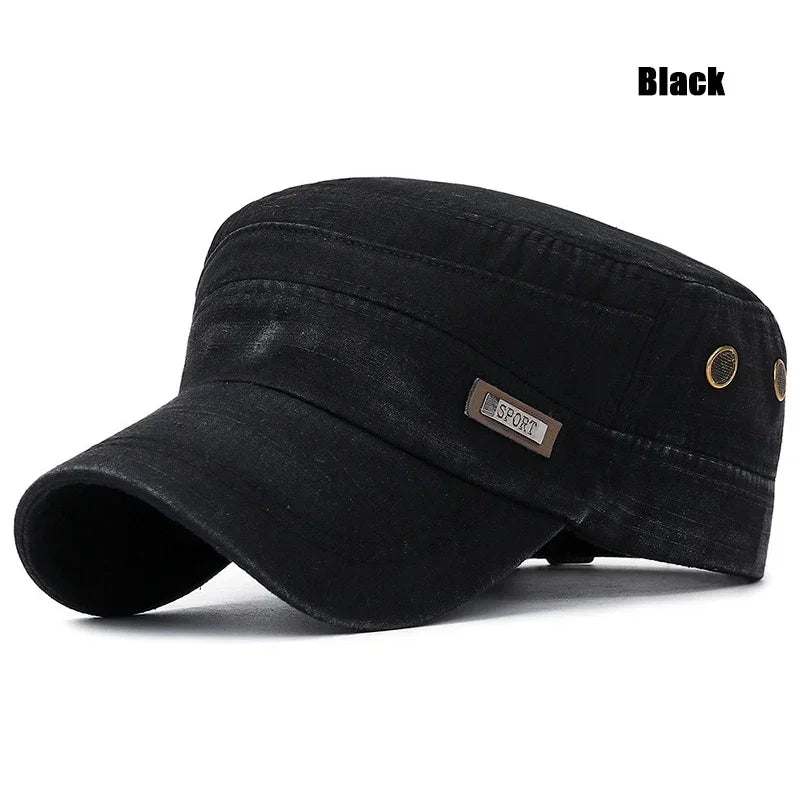 Classic Military Cadet Flat Cap – Unisex Adjustable Snapback