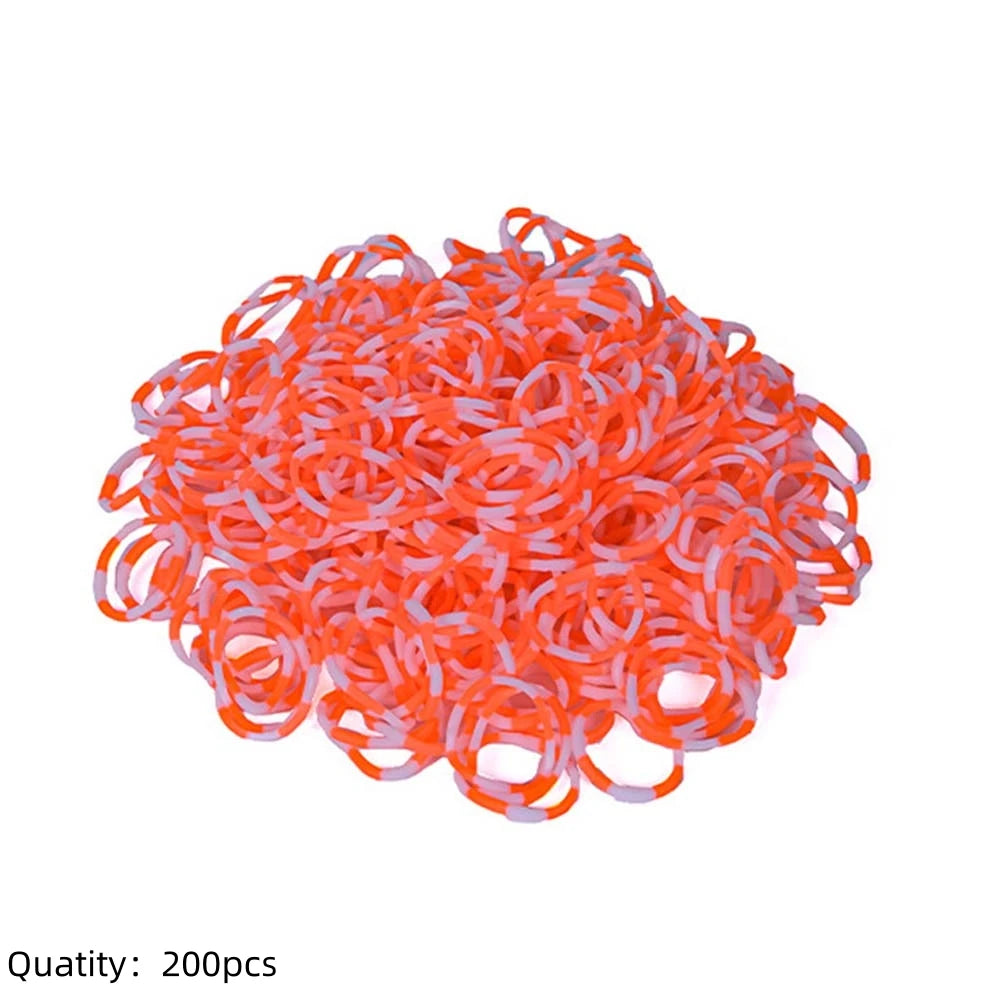 Pila de 200 bandas elásticas de telar naranja y blanco para hacer pulseras