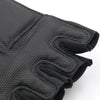 A close-up view of black half finger tactical gloves for sports and outdoor activities.