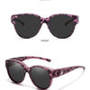 Pink leopard print round sunglasses shown from the front and a side angle.
