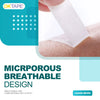 Roll of white medical tape being applied to skin, highlighting a microporous breathable design.