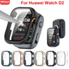 A protective case and tempered glass screen protector for a Huawei Watch D2 displayed alongside various color options.