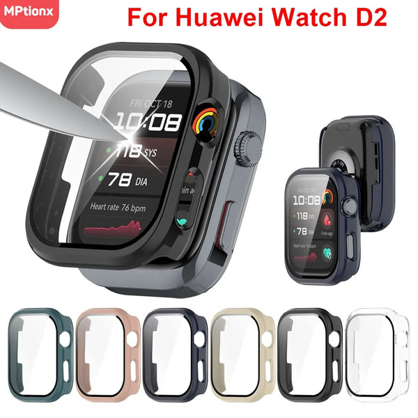 Étui de protection et verre trempé pour montre Huawei Watch D2, avec différentes options de couleur.