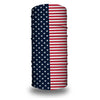 A tube bandana featuring the design of the USA flag with red and white stripes and blue stars.