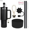 A set of six reusable accessories for a tumbler, including a sparkling straw, charm, and cleaning brush.
