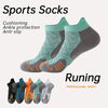 A variety of cushioned sports socks in various colors are displayed for running and fitness.