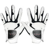 Pair of white and black performance golf grip gloves shown from above