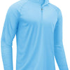 Light blue men's long sleeve shirt with a quarter-zip collar and athletic fit