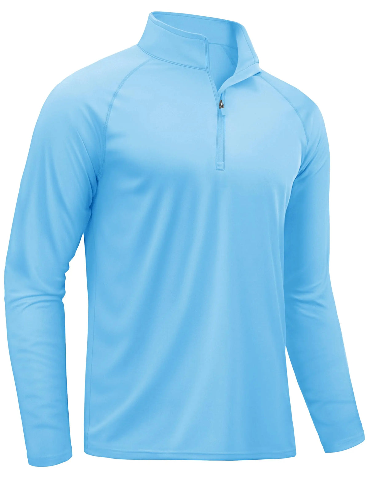 Light blue men's long sleeve shirt with a quarter-zip collar and athletic fit