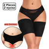 Manchettes en silicone anti-friction noires sur la jambe d'une personne.