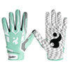Une paire de gants de sport en silicone vert menthe antidérapants avec des motifs noir et blanc.