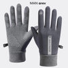 A pair of gray thermal cycling and running gloves shown against a white background.