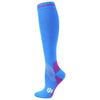 Blue medical grade compression socks for leg circulation