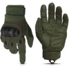 A pair of olive green tactical fingerless gloves shown against a white background.