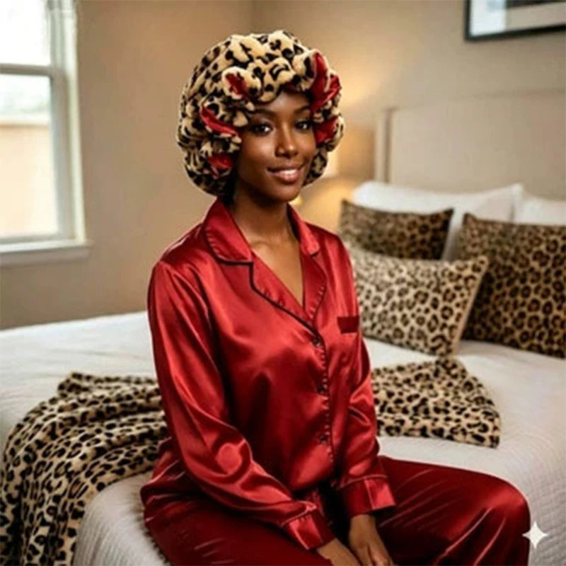 Leopard Print Plush Hair Wrap Headband with Bowknot