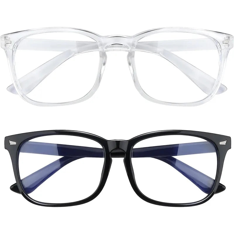 Clear and black anti-blue light gaming glasses for eye comfort