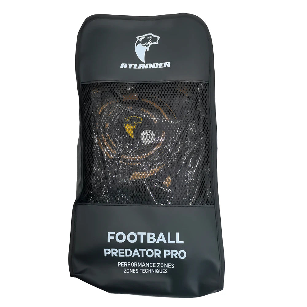 Black football predator pro goalkeeper gloves featuring an Atlander logo and mesh design