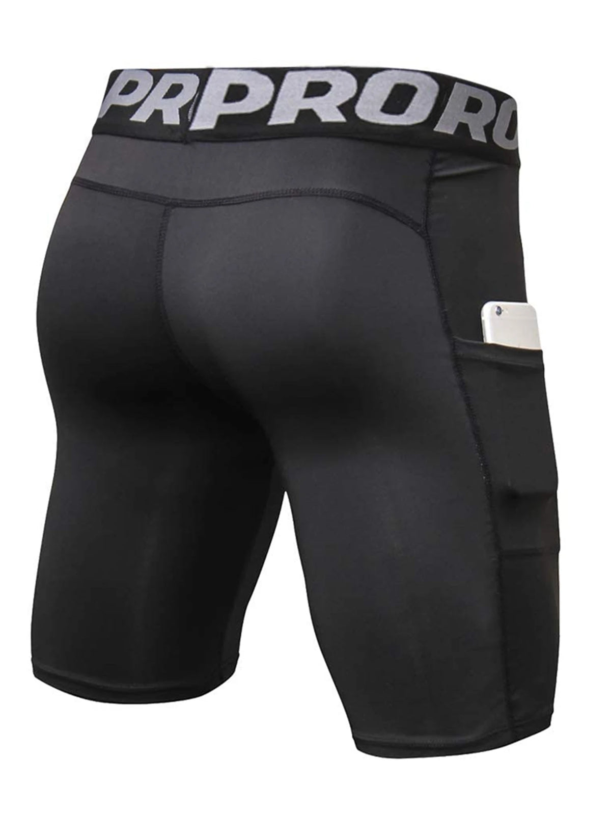 Shorts deportivos de compresión para hombres negros con banda morada