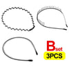 Three black fashion metal hair bands shown in various styles and angles
