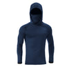 Navy blue men's athletic fishing hoodie with a hood and long sleeves