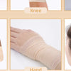 Varias vendas de cinta de espuma deportiva en pie, rodilla, paquete, codos, mano y diadema.