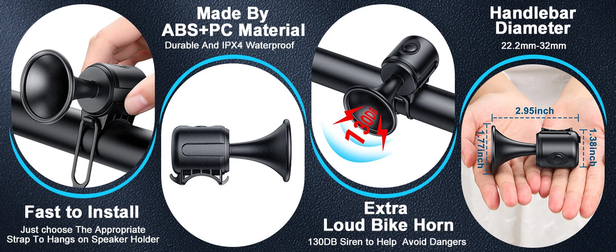 Loud 130dB Electric Bicycle Horn with Waterproof Design