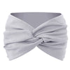 A light gray twisted criss cross elastic headband for yoga and sports