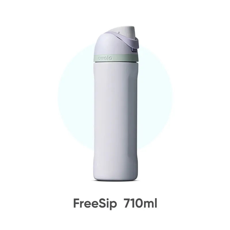 Weiße FreeSip 710ml isolierte Wasserflasche mit lila Kappe